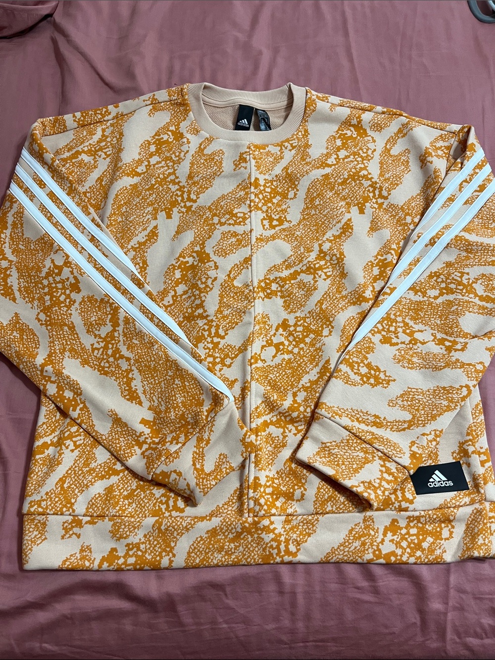 adidas Beige & Mustard Pattern Crewneck Sweater